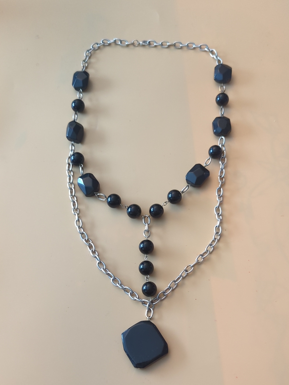 Black Glass Cage Necklace With Onxy Focal Bead